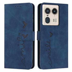 For Motorola Edge 50 Ultra Skin Feel Heart Embossed Leather Phone Case with Long Lanyard(Blue)