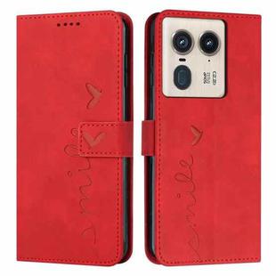 For Motorola Edge 50 Ultra Skin Feel Heart Embossed Leather Phone Case with Long Lanyard(Red)