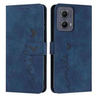 For Motorola Edge 5G 2024 Skin Feel Heart Embossed Leather Phone Case with Long Lanyard(Blue)