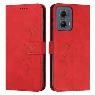 For Motorola Edge 5G 2024 Skin Feel Heart Embossed Leather Phone Case with Long Lanyard(Red)