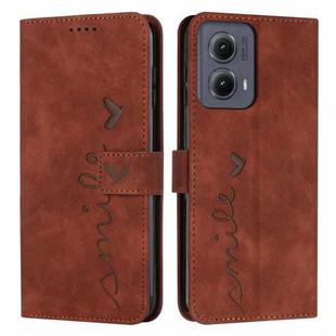 For Motorola Edge 5G 2024 Skin Feel Heart Embossed Leather Phone Case with Long Lanyard(Brown)