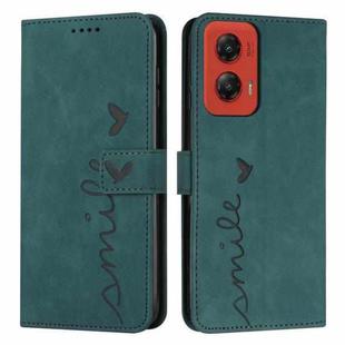 For Motorola Moto G Stylus 5G 2024 Skin Feel Heart Embossed Leather Phone Case with Long Lanyard(Green)