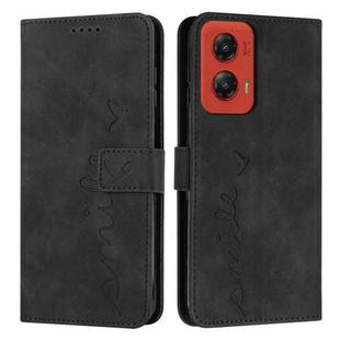 For Motorola Moto G Stylus 5G 2024 Skin Feel Heart Embossed Leather Phone Case with Long Lanyard(Black)