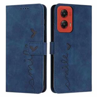 For Motorola Moto G Stylus 5G 2024 Skin Feel Heart Embossed Leather Phone Case with Long Lanyard(Blue)