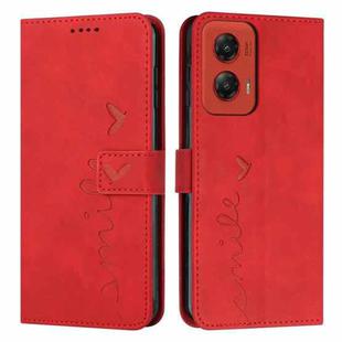 For Motorola Moto G Stylus 5G 2024 Skin Feel Heart Embossed Leather Phone Case with Long Lanyard(Red)