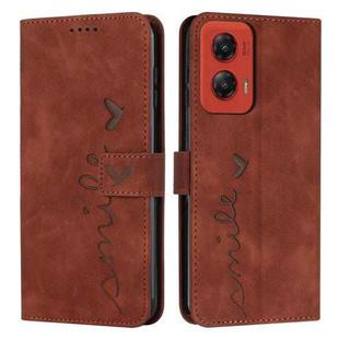 For Motorola Moto G Stylus 5G 2024 Skin Feel Heart Embossed Leather Phone Case with Long Lanyard(Brown)