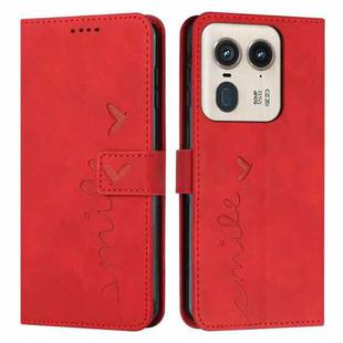 For Motorola Moto X50 Ultra Skin Feel Heart Embossed Leather Phone Case with Long Lanyard(Red)