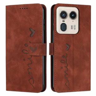 For Motorola Moto X50 Ultra Skin Feel Heart Embossed Leather Phone Case with Long Lanyard(Brown)