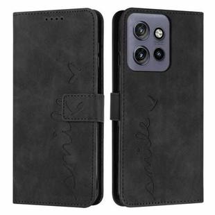 For Motorola Edge 50 Neo Skin Feel Heart Embossed Leather Phone Case with Long Lanyard(Black)