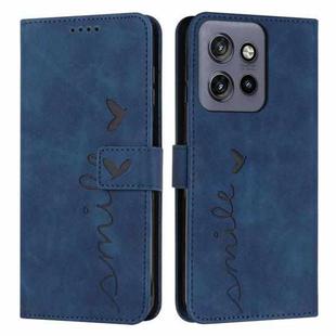 For Motorola Edge 50 Neo Skin Feel Heart Embossed Leather Phone Case with Long Lanyard(Blue)