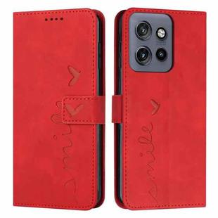 For Motorola Edge 50 Neo Skin Feel Heart Embossed Leather Phone Case with Long Lanyard(Red)