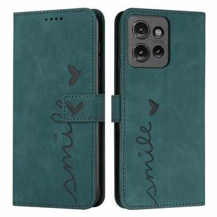 For Motorola Edge 50 Skin Feel Heart Embossed Leather Phone Case with Long Lanyard(Green)