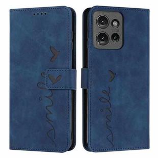 For Motorola Edge 50 Skin Feel Heart Embossed Leather Phone Case with Long Lanyard(Blue)