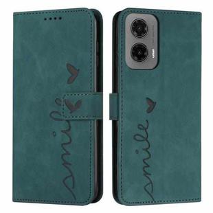 For Motorola Moto G35 Skin Feel Heart Embossed Leather Phone Case with Long Lanyard(Green)