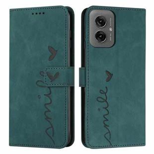 For Motorola Moto G55 Skin Feel Heart Embossed Leather Phone Case with Long Lanyard(Green)