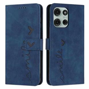 For Motorola Moto G75 Skin Feel Heart Embossed Leather Phone Case with Long Lanyard(Blue)