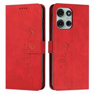 For Motorola Moto G75 Skin Feel Heart Embossed Leather Phone Case with Long Lanyard(Red)