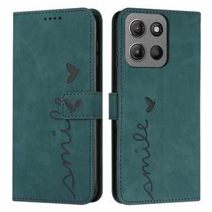 For Motorola Moto G15 Skin Feel Heart Embossed Leather Phone Case with Long Lanyard(Green)