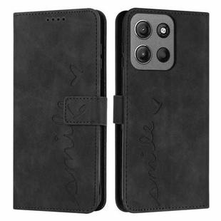 For Motorola Moto G15 Skin Feel Heart Embossed Leather Phone Case with Long Lanyard(Black)