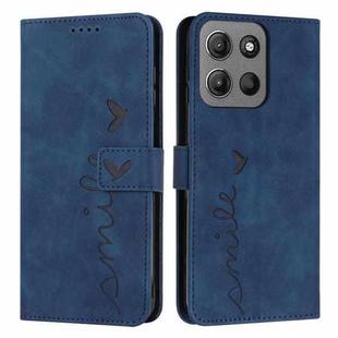 For Motorola Moto G15 Skin Feel Heart Embossed Leather Phone Case with Long Lanyard(Blue)