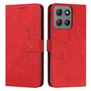 For Motorola Moto G15 Skin Feel Heart Embossed Leather Phone Case with Long Lanyard(Red)