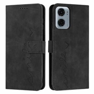 For Motorola Moto G05 Skin Feel Heart Embossed Leather Phone Case with Long Lanyard(Black)