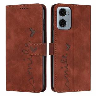 For Motorola Moto G05 Skin Feel Heart Embossed Leather Phone Case with Long Lanyard(Brown)