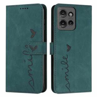 For Motorola Moto G 5G 2025 Skin Feel Heart Embossed Leather Phone Case with Long Lanyard(Green)