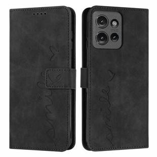 For Motorola Moto G 5G 2025 Skin Feel Heart Embossed Leather Phone Case with Long Lanyard(Black)