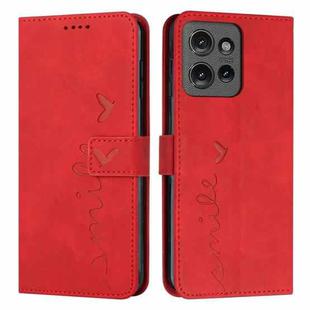 For Motorola Moto G 5G 2025 Skin Feel Heart Embossed Leather Phone Case with Long Lanyard(Red)