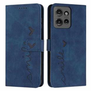 For Motorola Moto G Power / G Play 2025 Skin Feel Heart Embossed Leather Phone Case with Long Lanyard(Blue)