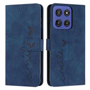 For Motorola Moto G Stylus 5G 2025 Skin Feel Heart Embossed Leather Phone Case with Long Lanyard(Blue)