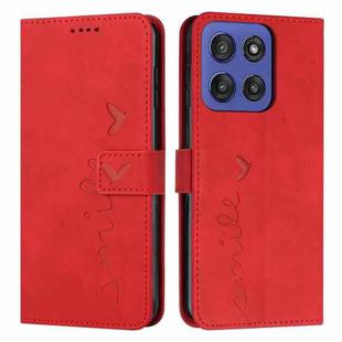 For Motorola Moto G Stylus 5G 2025 Skin Feel Heart Embossed Leather Phone Case with Long Lanyard(Red)