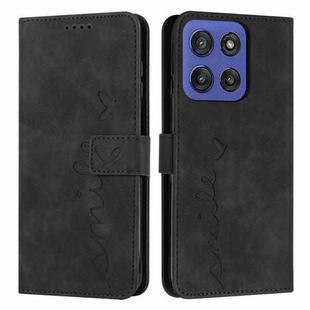 For Motorola Edge 60 Fusion Skin Feel Heart Embossed Leather Phone Case with Long Lanyard(Black)