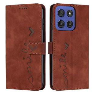 For Motorola Edge 60 Fusion Skin Feel Heart Embossed Leather Phone Case with Long Lanyard(Brown)
