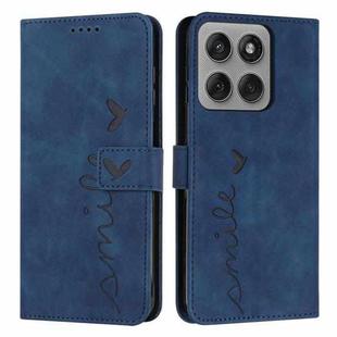 For Motorola Edge 60 Pro Skin Feel Heart Embossed Leather Phone Case with Long Lanyard(Blue)