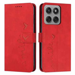 For Motorola Edge 60 Pro Skin Feel Heart Embossed Leather Phone Case with Long Lanyard(Red)