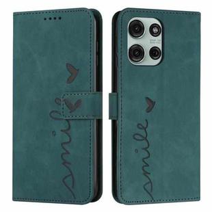 For Motorola Moto G56 5G Skin Feel Heart Embossed Leather Phone Case with Long Lanyard(Green)