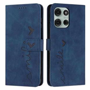 For Motorola Moto G56 5G Skin Feel Heart Embossed Leather Phone Case with Long Lanyard(Blue)