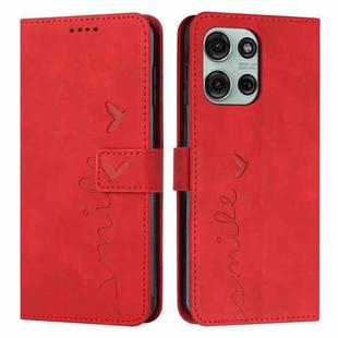 For Motorola Moto G86 5G Skin Feel Heart Embossed Leather Phone Case with Long Lanyard(Red)