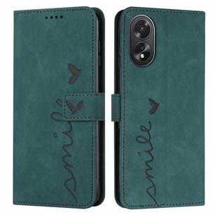 For OPPO A38 / Oppo A18 Skin Feel Heart Embossed Leather Phone Case with Long Lanyard(Green)