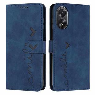 For OPPO A38 / Oppo A18 Skin Feel Heart Embossed Leather Phone Case with Long Lanyard(Blue)