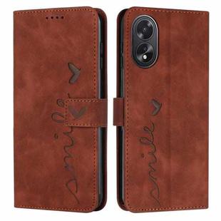 For OPPO A38 / Oppo A18 Skin Feel Heart Embossed Leather Phone Case with Long Lanyard(Brown)