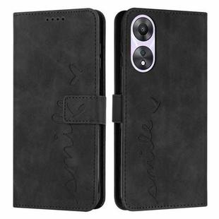 For OPPO A58 / A78 Skin Feel Heart Embossed Leather Phone Case with Long Lanyard(Black)