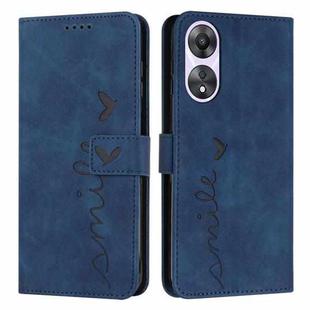 For OPPO A58 / A78 Skin Feel Heart Embossed Leather Phone Case with Long Lanyard(Blue)