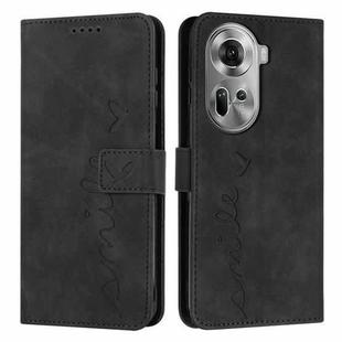 For OPPO Reno11 5G Global Skin Feel Heart Embossed Leather Phone Case with Long Lanyard(Black)