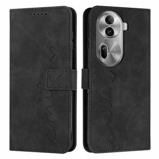 For OPPO Reno11 Pro Global Skin Feel Heart Embossed Leather Phone Case with Long Lanyard(Black)