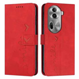 For OPPO Reno11 Pro Global Skin Feel Heart Embossed Leather Phone Case with Long Lanyard(Red)