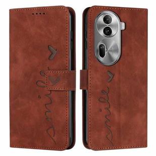 For OPPO Reno11 Pro Global Skin Feel Heart Embossed Leather Phone Case with Long Lanyard(Brown)