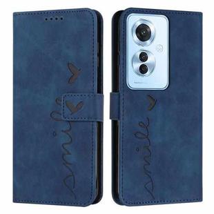 For OPPO Reno11 F Skin Feel Heart Embossed Leather Phone Case with Long Lanyard(Blue)